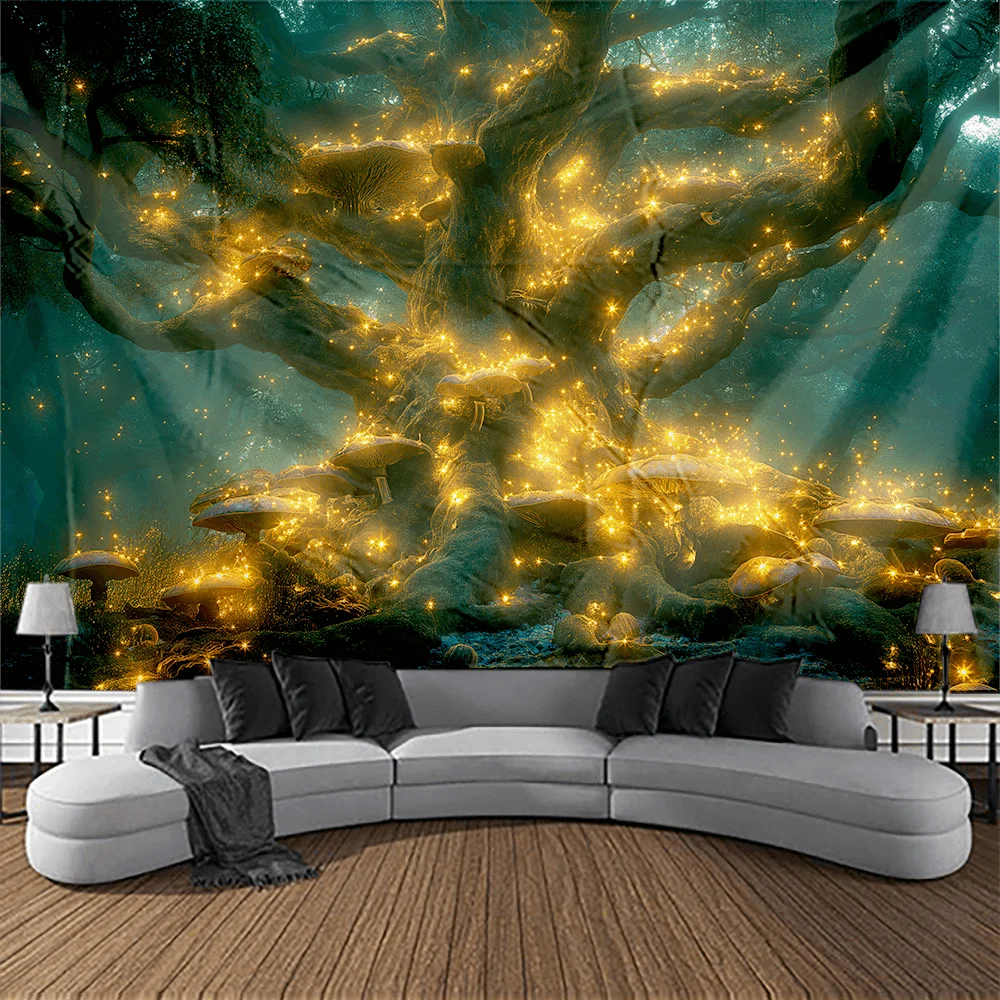 tapecaria-de-arvore-da-vida-e-cogumelos-brilhantes-–-fundo-de-sala-de-estar-estilo-psicodelico-design-moderno-para-varias-ocasioes