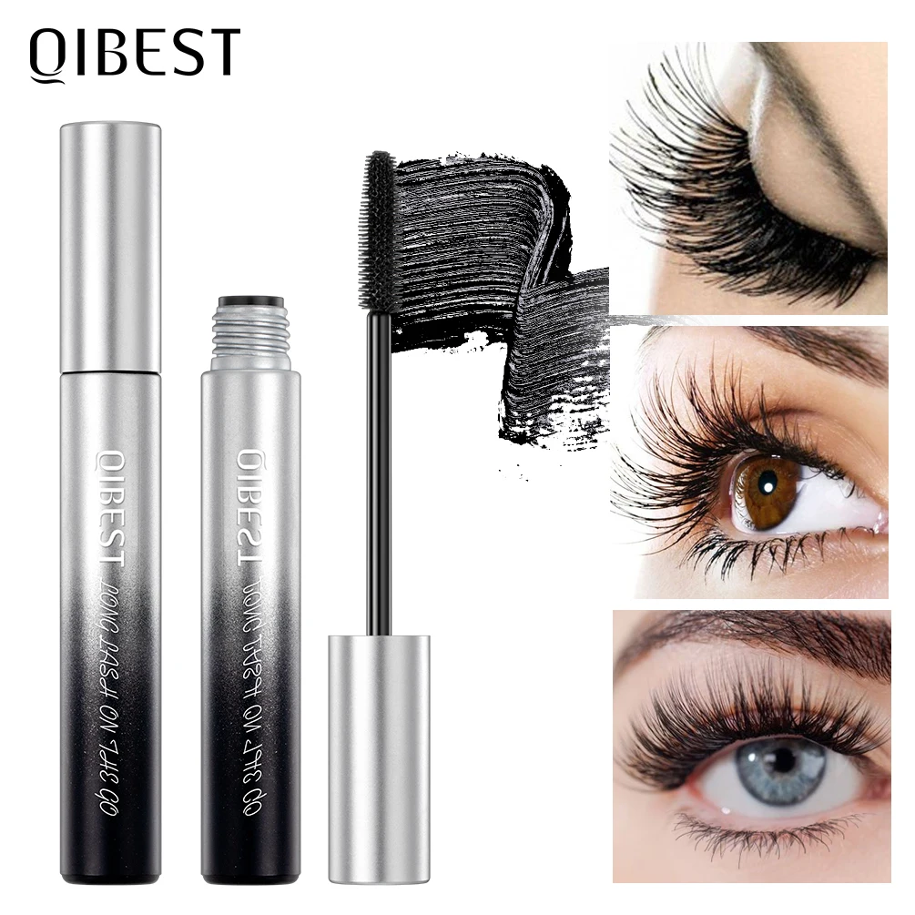 

QIBEST Black Mascara Lengthens Eyelashes Waterproof Long-lasting 4D Silk Fiber Mascara Lash Extension Cosmetics Makeup Tool