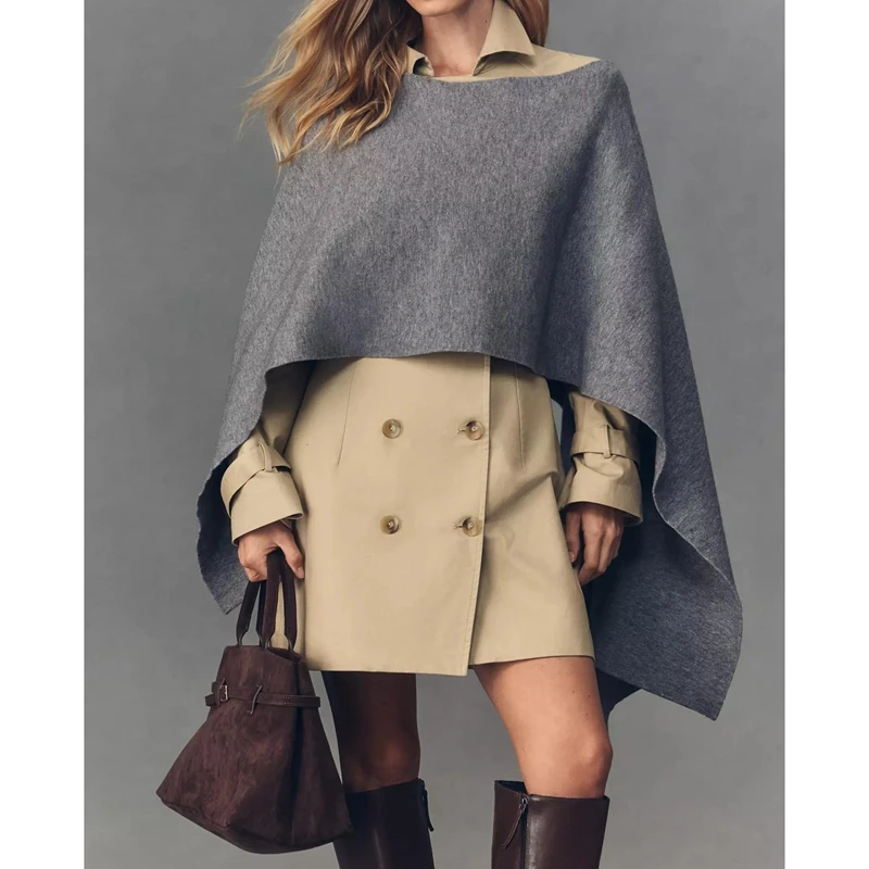 

Women Pullover Shawl Sweater Solid Color Knit Poncho Cozy Wrap Soft Warm Oversized Pullover Casual Fall Knitwear Tops