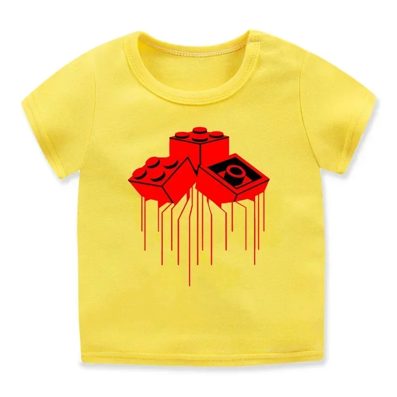 Summer Children T Shirt Funny Falling Toy Bricks Graphic Print Kid Clothing Cute Fashion Cotton T-shirt Boy Girl Baby Top Tee