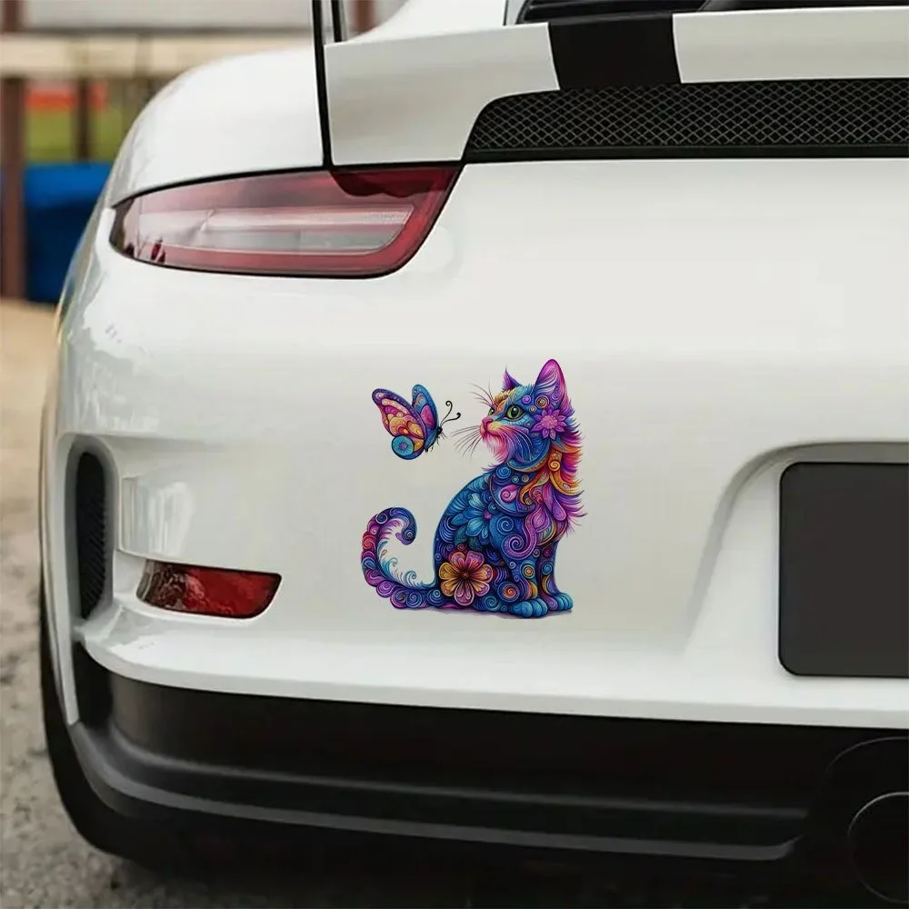 2D Flatvivid Mandala Cats And Butterfly Vinyl Sticker s Notebooks More Colorful Creative Designs with Clear Fl Anim Car L view 4