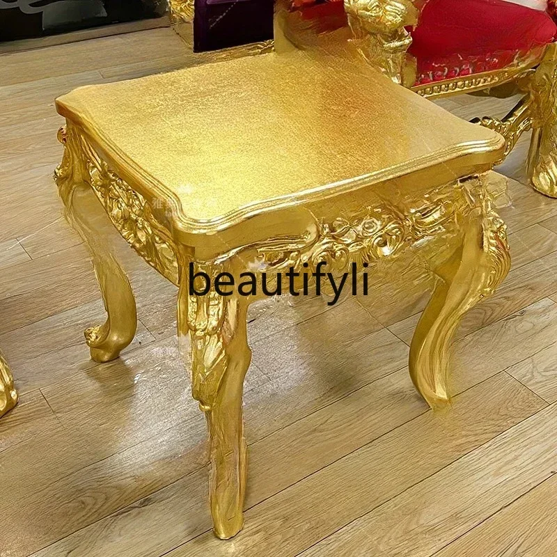 European Style Carved Gold Leaf Living Room Sofa Side Table Small Coffee Table Square Side Cabinet