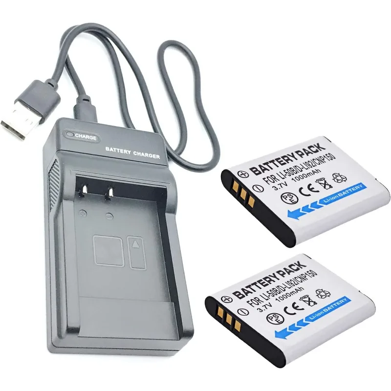 

2 Battery and USB Travel Charger for Olympus VR-340, VR-350, VR-360, VR-370 Digital Camera