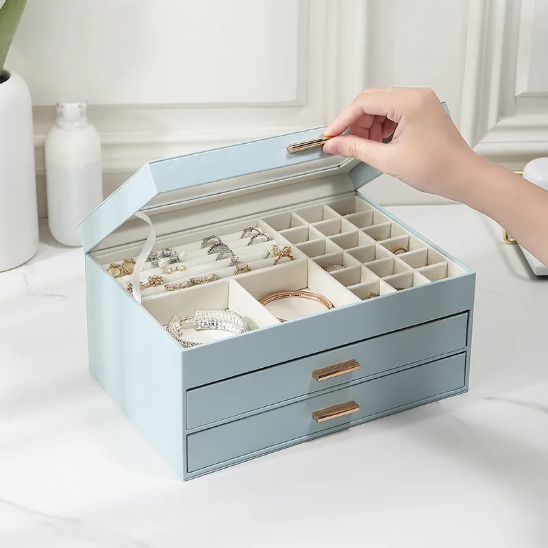 

Organizer Display Jewelry Box Portable Travel Luxurious S/M/L 3Layers Jewelry Gift Boxes Jewelry Button PU Storage Jewelers Case