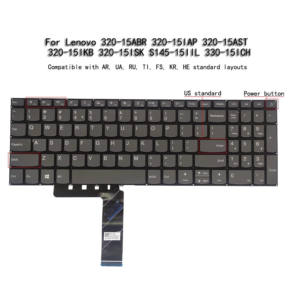 

UI US Spanish keyboard For Lenovo IdeaPad 320-15IAP 320-17 320-15 IKB S145-15IKB S145-15IIL L340-15IRH L340 Spain Teclado PC5CP