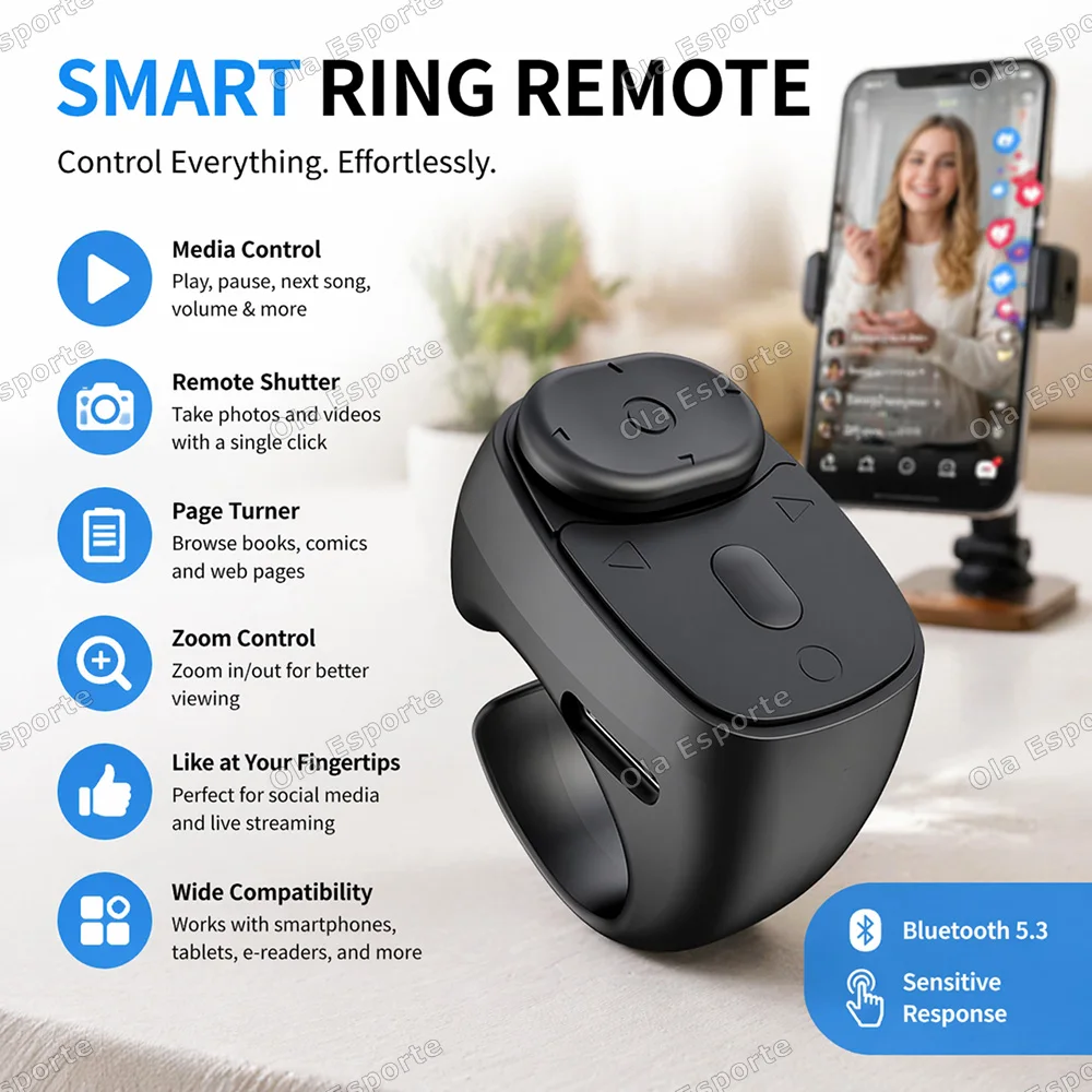 New 2026 Remote Control Wireless Bluetooth Fingertip Ring portable Mobile Selfie Mice Video Automatic Page Turner Browsing Rings