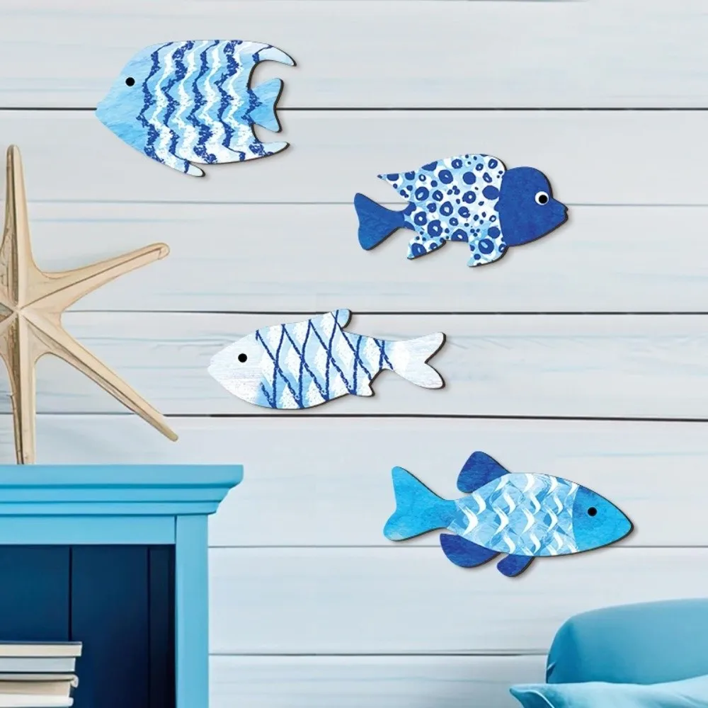 Marine Style Wooden Fish Wall Decor Ocean Theme School of Fish Fish Hanging Decor Handcrafted Rustic Carving Fish Pendant