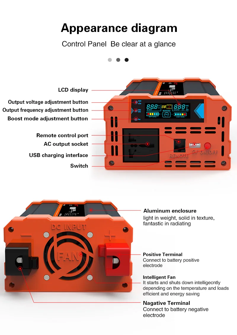 Imagem -03 - Belttt-inversor de Onda Senoidal Pura com Display Lcd Conversor de Energia para Casa Camping rv 12v 24v 220v 230v Auto Acessórios