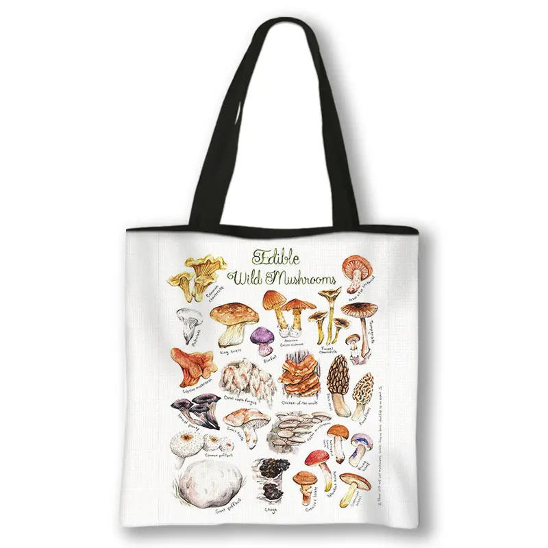 Klassische Pilz Herbology Handtasche Harajuku Kawaii Cartoon Comic Mädchen Brief Druck Einkaufstaschen Mehrweg Leinwand Tote Tasche Geschenk – Detail 3