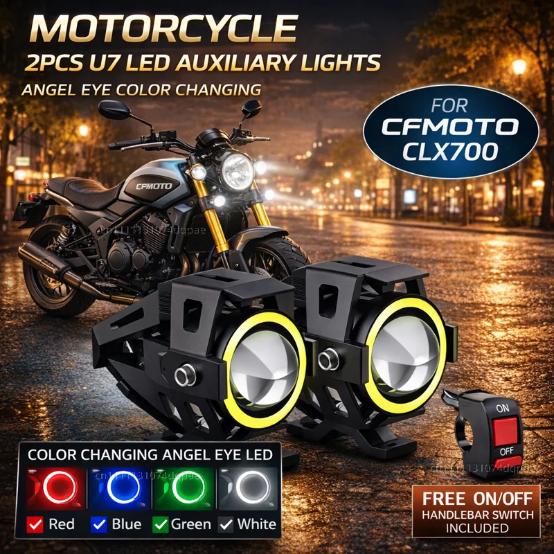 Waterproof Motorcycle LED Headlight 3000LMW U7 Motorbike LED Driving Fog Spot Light with Switch For CFMOTO CLX700 700CLX 700 CLX