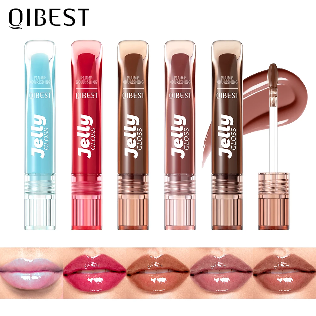 

QIBEST Mirror Water Light Jelly Lipgloss Shiny Moisturizing Sexy Red Rose Liquid Lipstick Glitter Lip Oil Glass Makeup Lip Stain