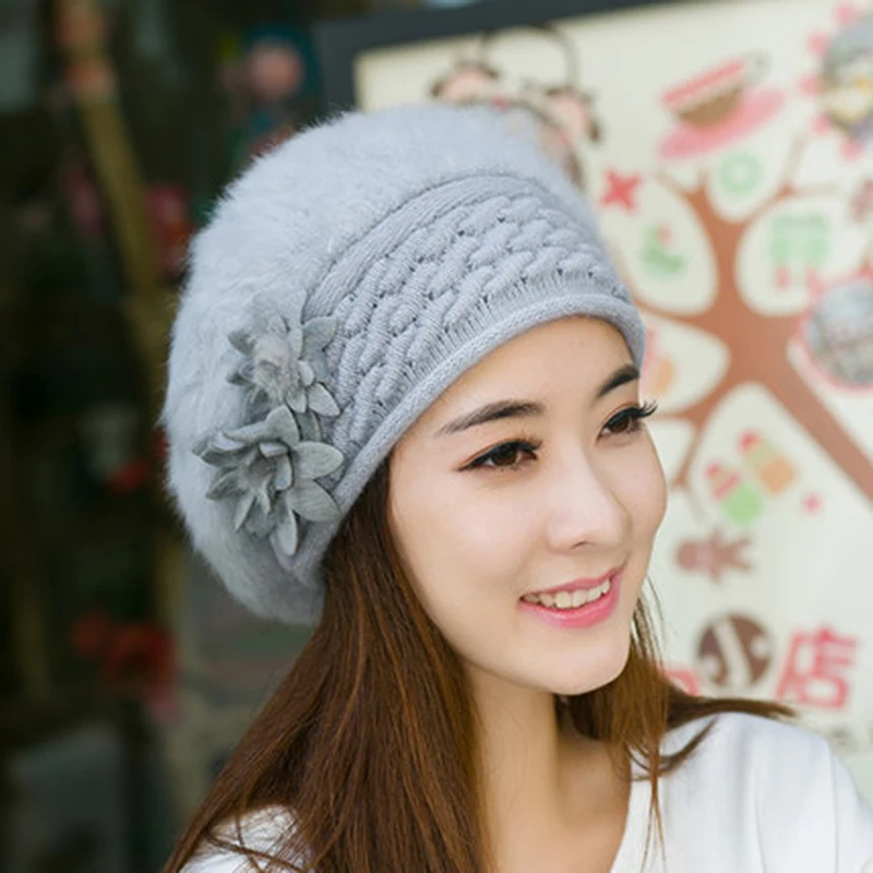 Arrival Elegant Women Knitted Hats Rabbit Fur Cap Autumn Winter Female Fashion Skullies Beret Hat 2025 NEW Solid Color Hats