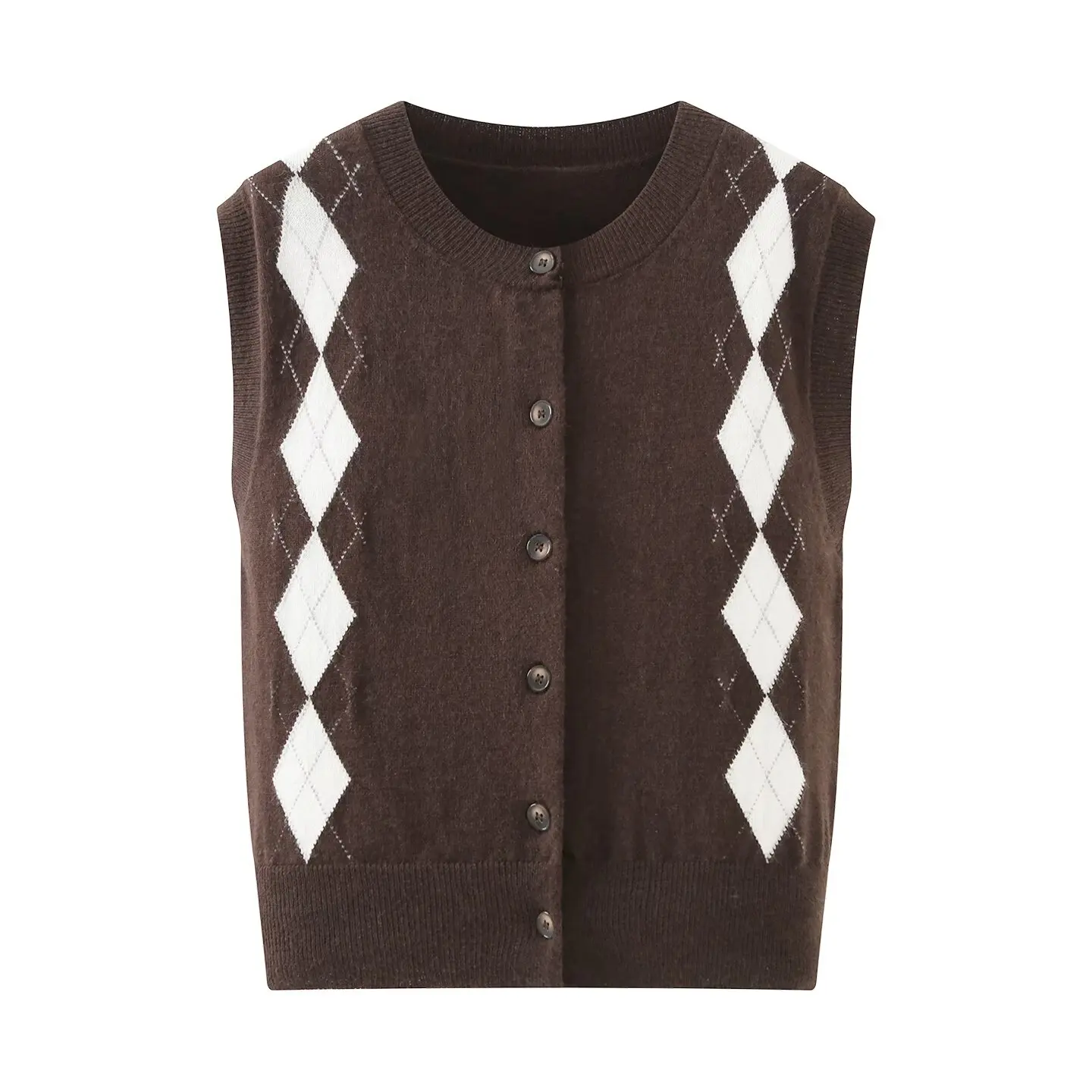 

Korejepo 2025 New Women Clothing European American Style Simple Diamond Grid Retro Sleeveless Knitted Vest Top
