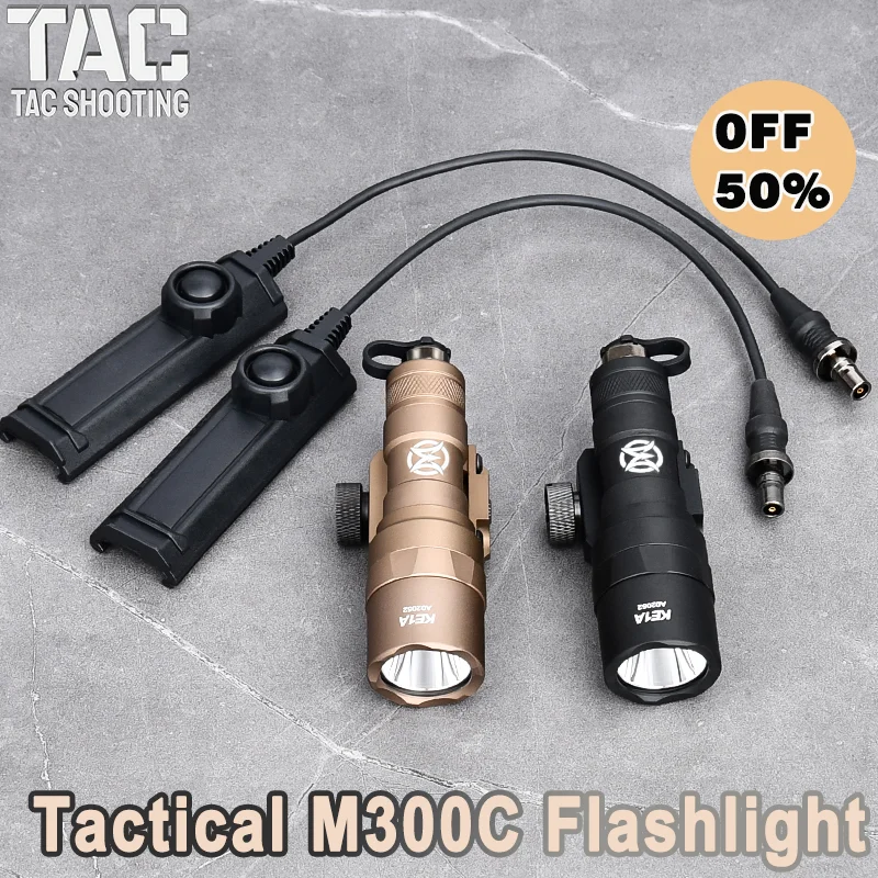 

WADSN M300 M300C Tactical Flashlight Airsoft Accessory Weapon White Light 510 Lumens Dual Function Pressure Switch Fit 20mm Rail