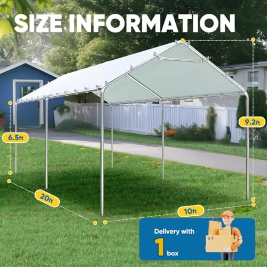 Outdoor carport canopy for vehicle and boat shelter: 10x20 ft, heavy-duty galvanized steel frame, gray finish, reinforced struc view 5