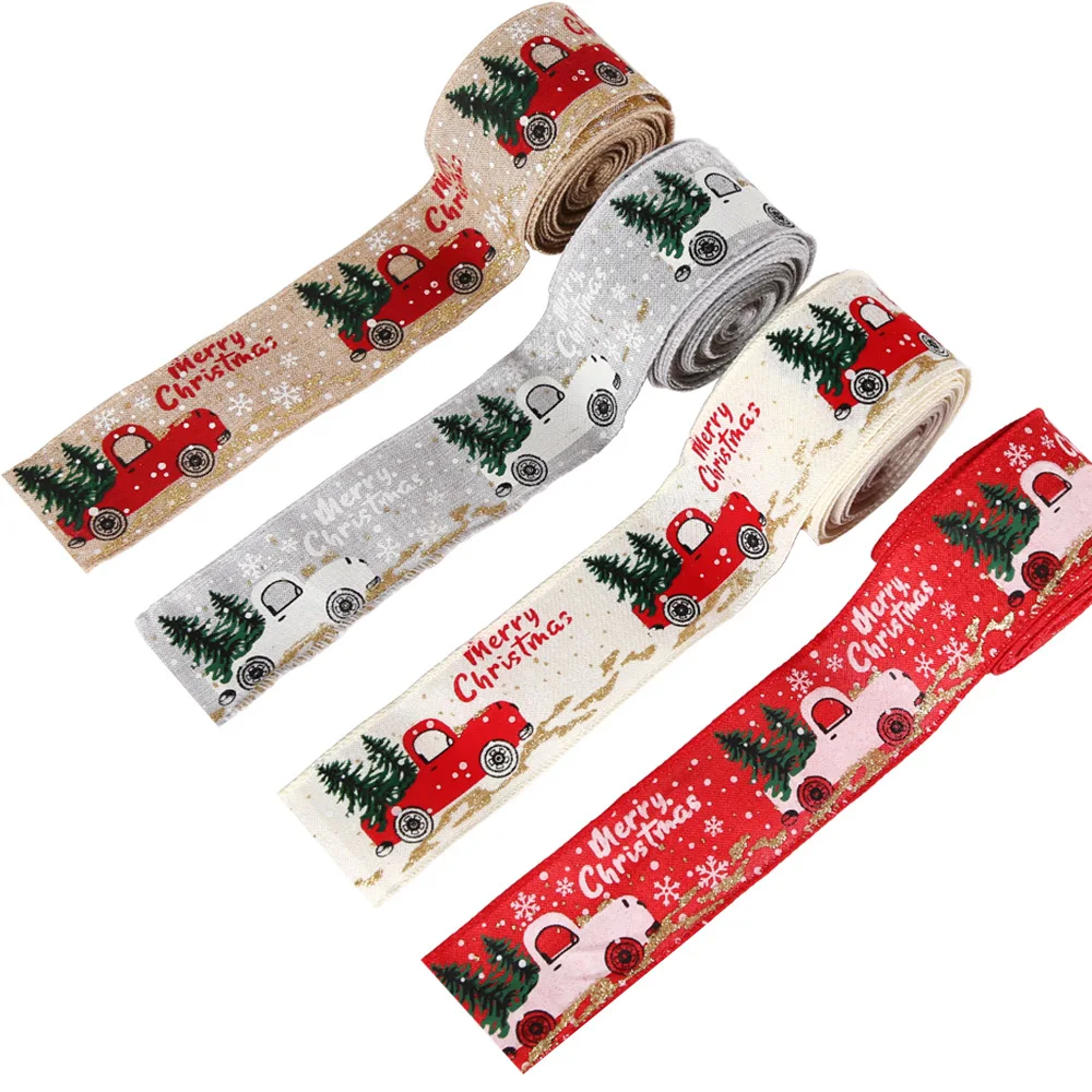 

2/5/10/20 Rolls Christmas Truck Wired Ribbons Merry Christmas Tree Ribbon for Xmas Gift Wrapping DIY Wreaths Crafts Decorations