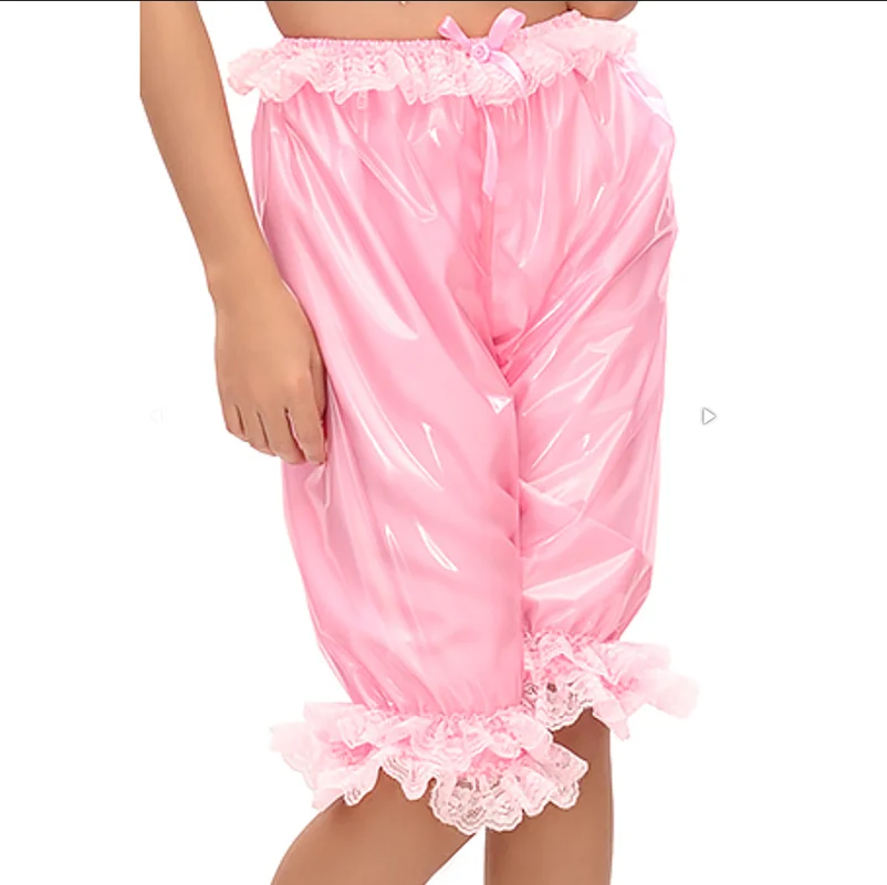 Hot Sale Adult Baby Pink PVC Lace Decoration 7-point Pants Bloomers Elastic Belt Beautiful Kinky Girly