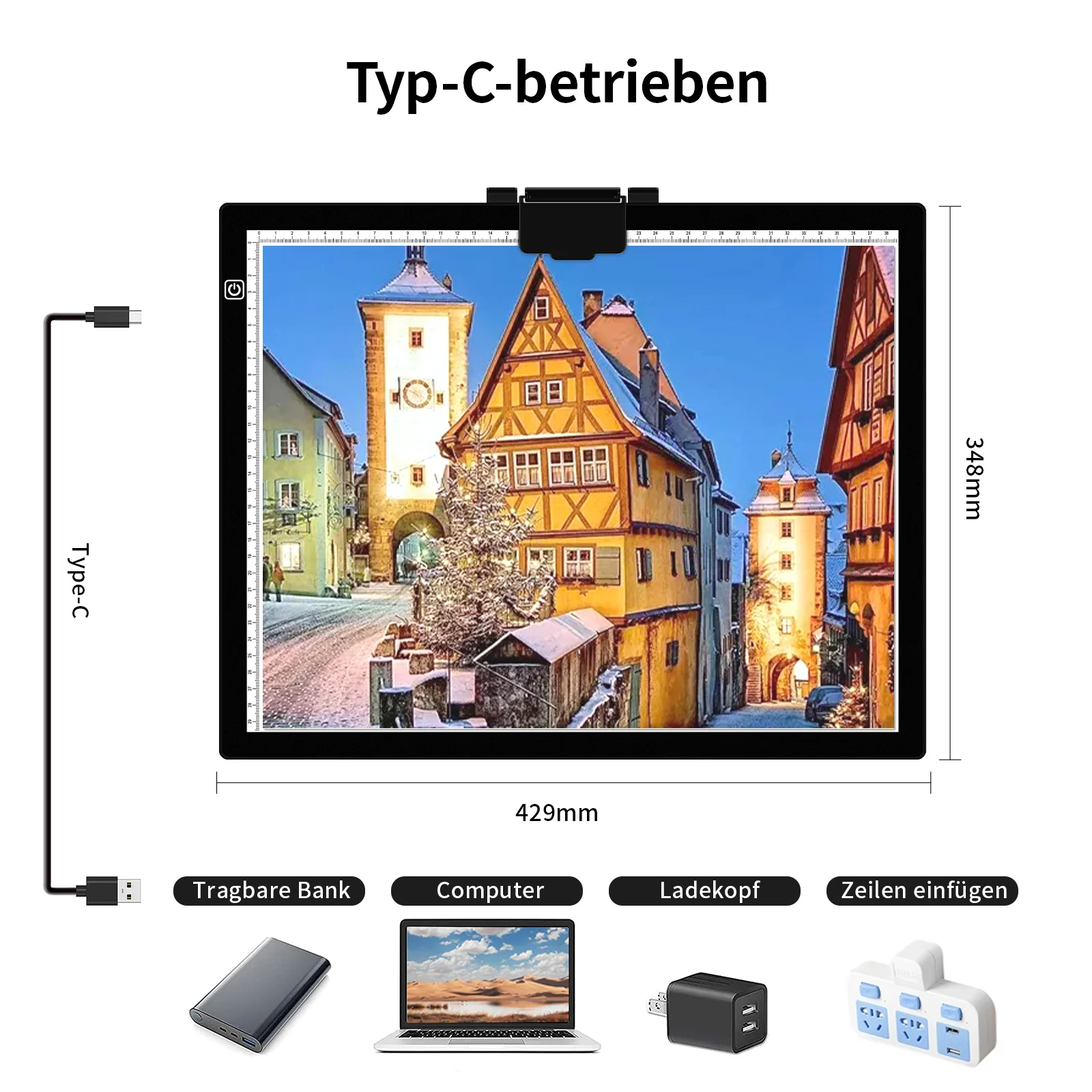 A4 Light Pad 3 Levels Adjustable Brightness Type-C USB Power Cable Tracing Light Box for Diamond Painting Drawing