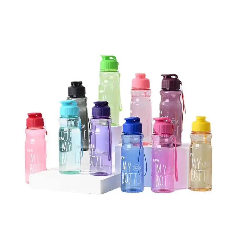 550ml Plastic Water Bottle Portable Sports Cup With Anti Drop Rope Outdoor  Container Color Transparent Flip Cover Coffeeware