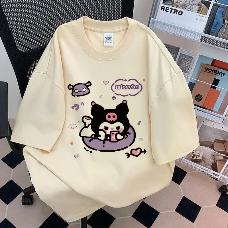Sanrio Cotton T-shirt Summer NEW Cute Cartoon Versatile Loose and Comfortable Embroidery Simple Kuromi T-shirt Lovers Gift