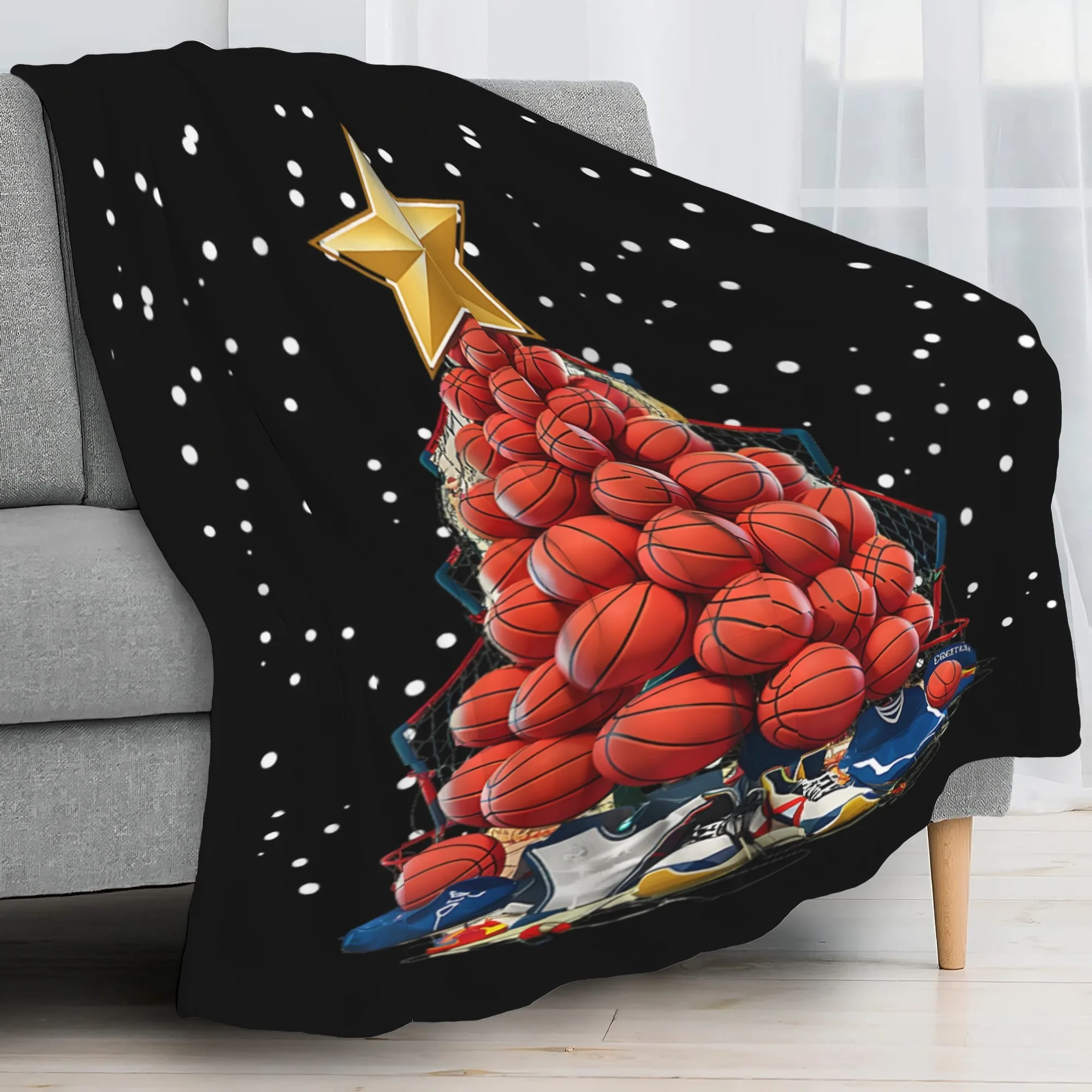 بطانية الفانيلا العصرية على طراز شجرة الكريسماس لكرة السلة ناعمة ودافئة، مثالية للأرائك والأسرة والمكاتب والسفر #4