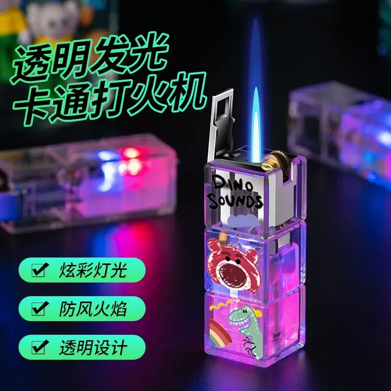 Blue Flame Windproof Cartoon Lighters Crayon Shinchan Luminous Transparent Cigarette Lighter Dropshipping Smoking Accessories