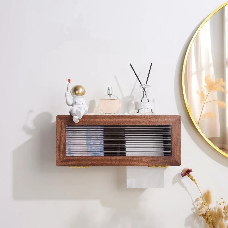 Non perforated solid wood acrylic toilet roll paper box toilet wall toilet paper shelf toilet paper box