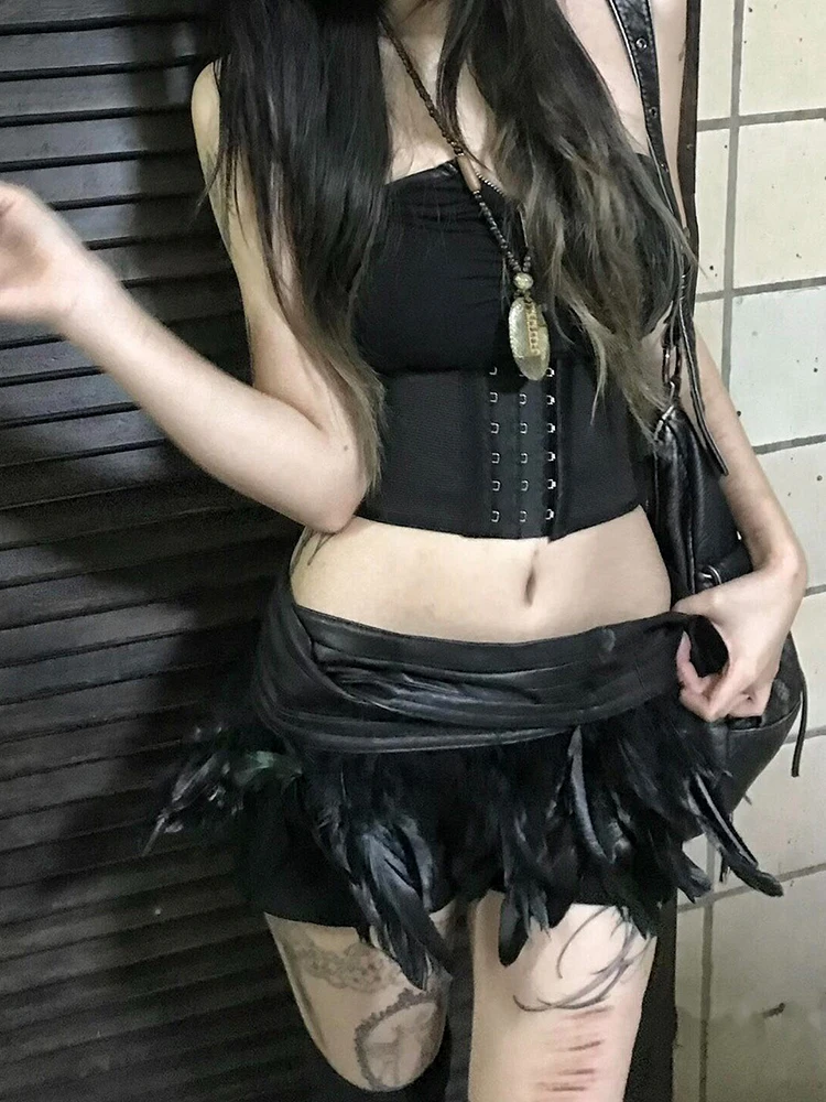 Nibber Irregular Hem Mini Skirts Women Autumn Trend Feather Patchwork Sexy Fashion Coquette Midnight Party Club Chic Outfits