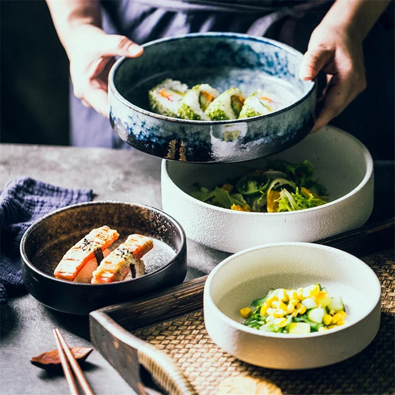 Japanese Creative Ceramic Bowl Salad Thick soup bowl Stewed soup Restaurant Fashion Dishes Deep Fruit bowl plate dishes