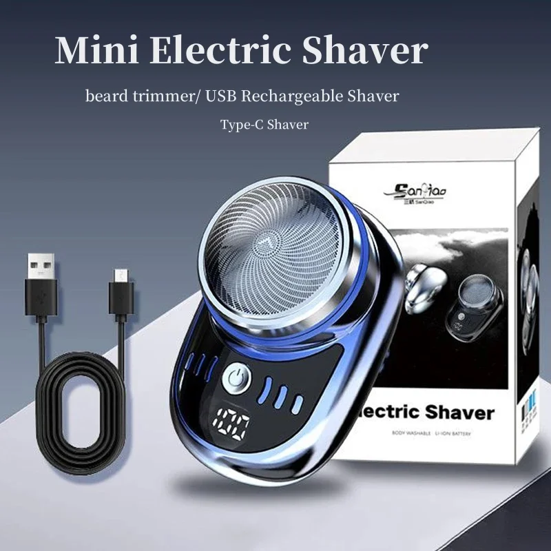 2023 Men's Electric Shaver Portable Mini Shaving Machine USB Rechargeable Beard Trimmer Type-C Household Face Beard Shaver