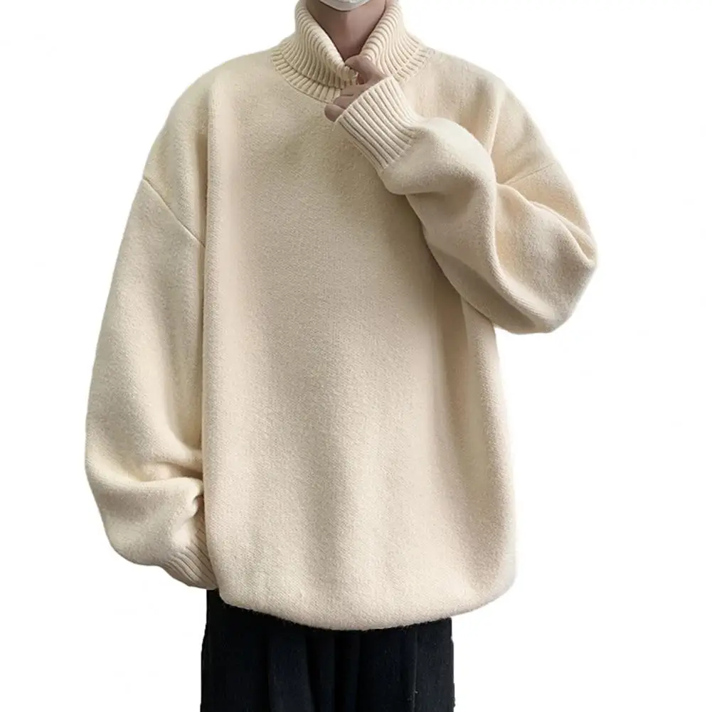 Autumn Winter Korean Men Sweater High Collar Knitted Turtleneck Thickened Pullover Elastic Mid Length Male Sweater