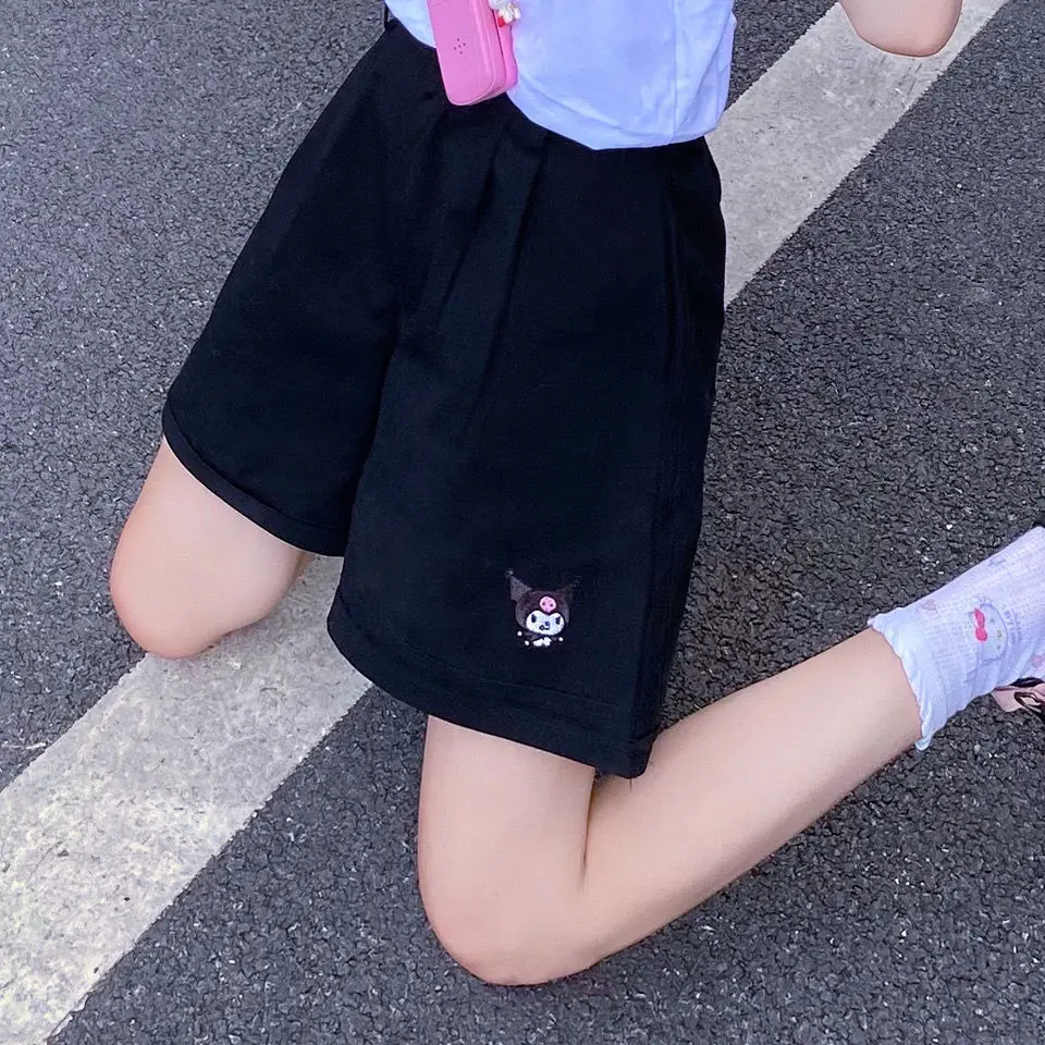 TAKARA TOMY Summer New Girls' Cotton Embroidery Cute Wide-leg Shorts Student Curling Sweet Sports Casual Straight Pants