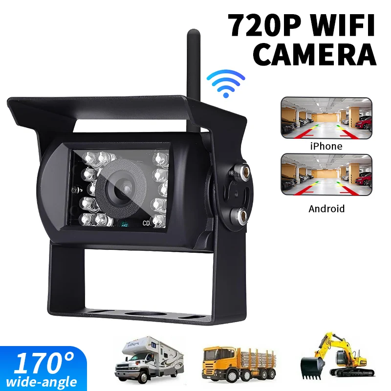 Wifi HD 170° Rearview Camera Car Rearview Camera for Truck RV Trailer Wireless Waterproof Backup Camera 12V 24V Android iOS