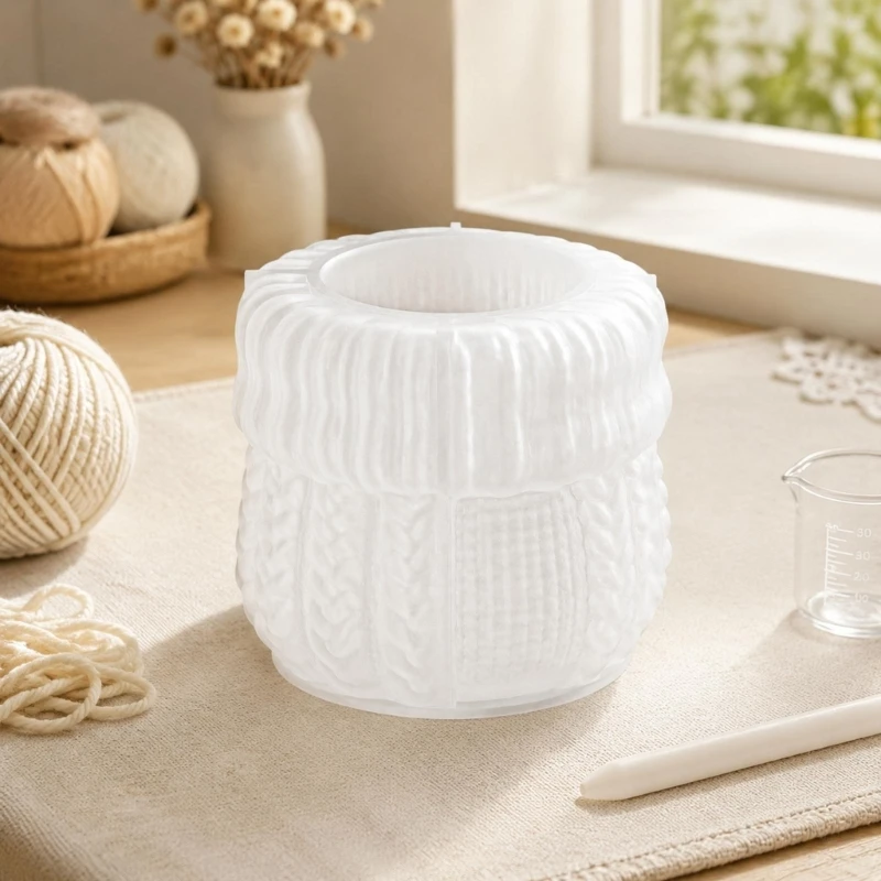 Silicone Planter Casting Mold with Alternating Cable-Knit Panels and a Round Open-Top Form for Resin, Cement, Concrete, and Home