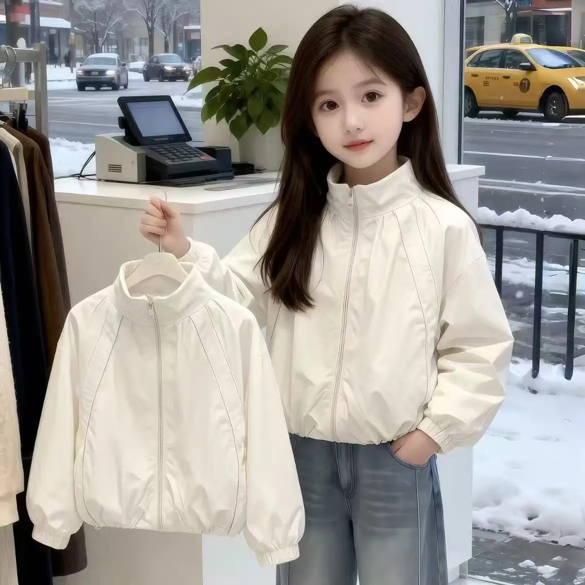 2026 new children's solid color top of the girls' sports jacket is  stylish Korean-style outdoor windbreaker for children