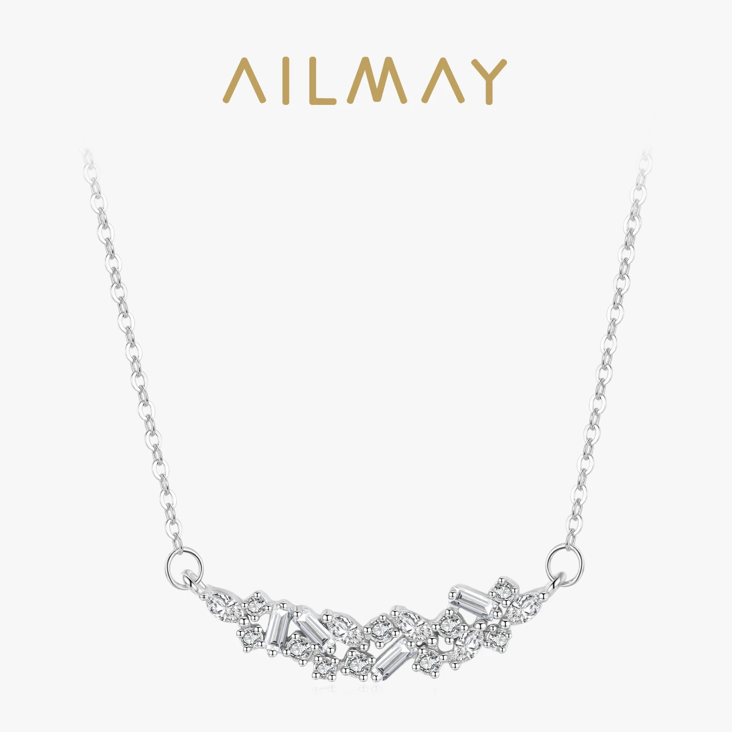 Ailmay Genuine 925 Sterling Silver Fine Irregular Shape Clear Zircon Pendant Necklace For Women Wedding Statement Fine Jewelry