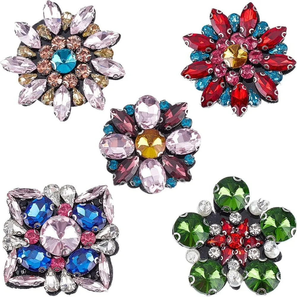 5 Styles Rhinestone Bead Applique 3D Embroidery Flower Glass Crystal Beading Decorative Sew on Floral Patches making kit