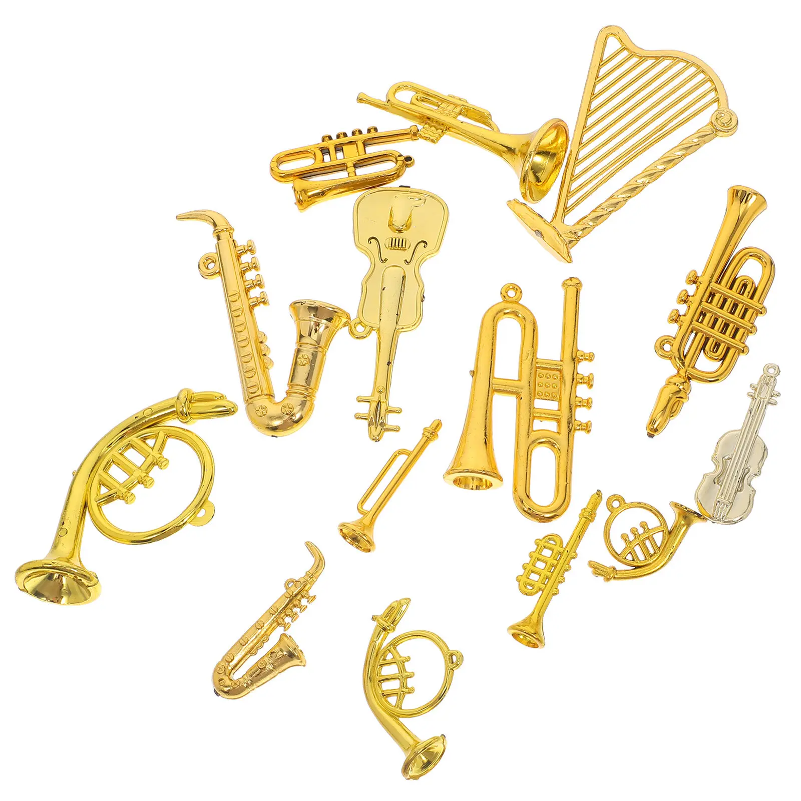 14pcs Christmas Tree Decorations Miniature Xmas Mini Instruments Ornament Party Favors Tiny Musical Instruments Kit Dollhouse