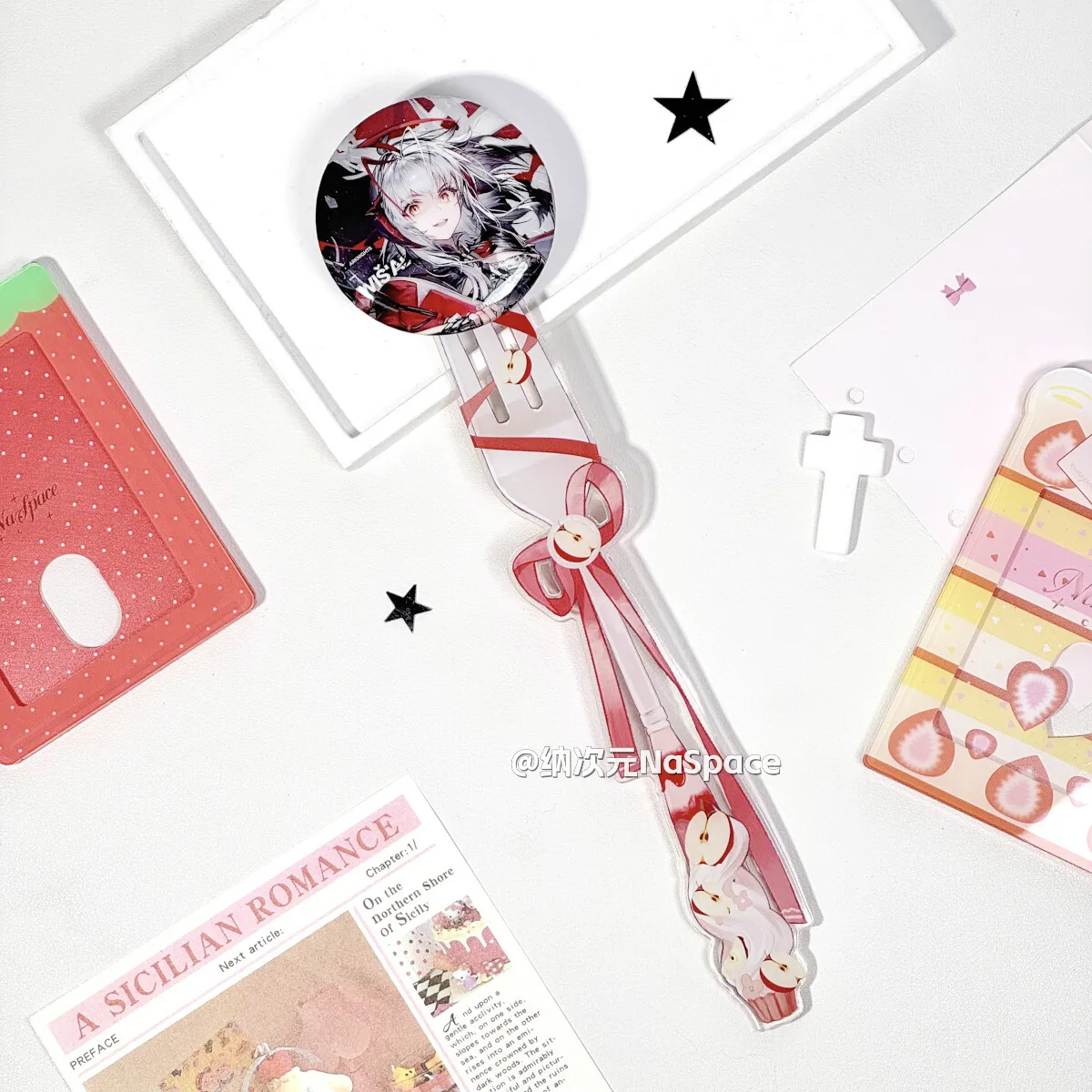 Cream Fruit Fork Acrylic Badge Display Stick, Sweet Kawaii Magnetic Pins Photo Stand, for Anime Kpop Merch Shooting Decor Prop
