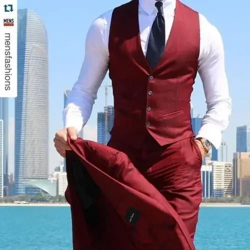 Burgundy Smart Casual Men Suit Beach Wedding Suits For Men Slim Fit 3 Piece Groom Tuxedo Custom Prom Blazer Sets Terno Masculino