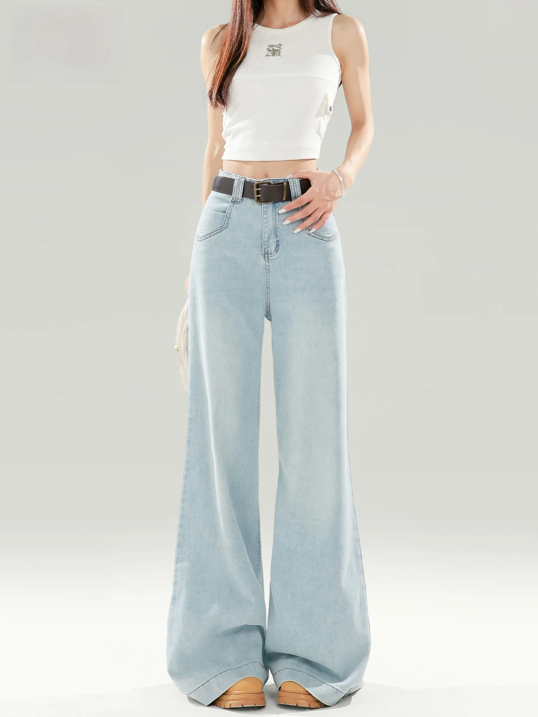 

American Style High Waist Bell Bottom Jeans Women's Summer New Loose Slimming Draping Floor Length Bell Pants