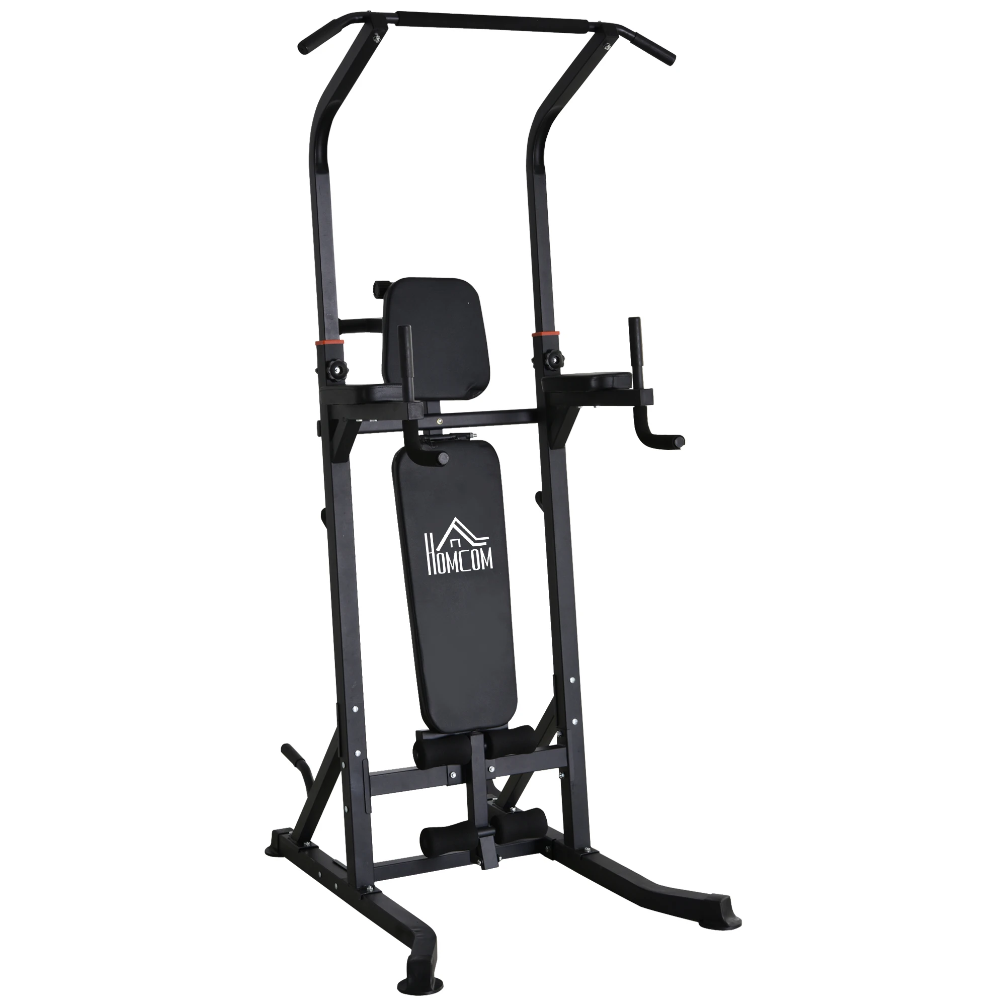 HOMCOM Estación de Musculación Barra Dominadas Altura Ajustable Banco Plegable