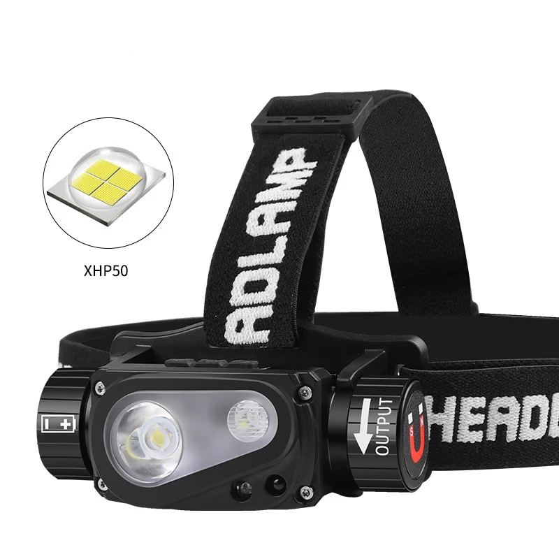 Working fishing head mounted lamp Type-c USB charge magnet with magnet induction 180 degrees adjust Waterproof fxed focus