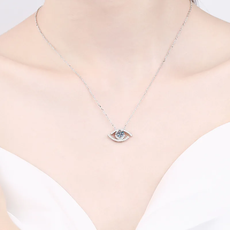 0.5 Carat D Color Moissanite Diamond Pendant Necklaces for Women Evil Eyes S925 Sterling Silver Plated Gold Neck Clavicle Chain