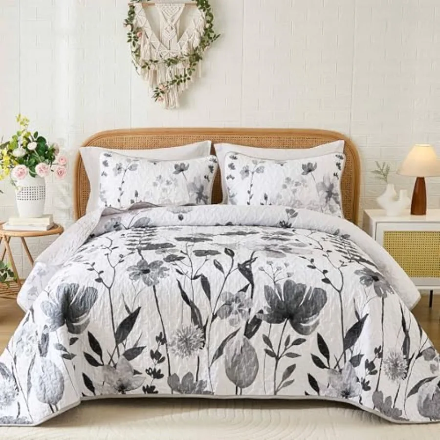

Quilt Set Floral Bedspread Soft Microfiber Lightweight Size Quilt Bedding Sets Flower Coverlet for All Season 104"x90