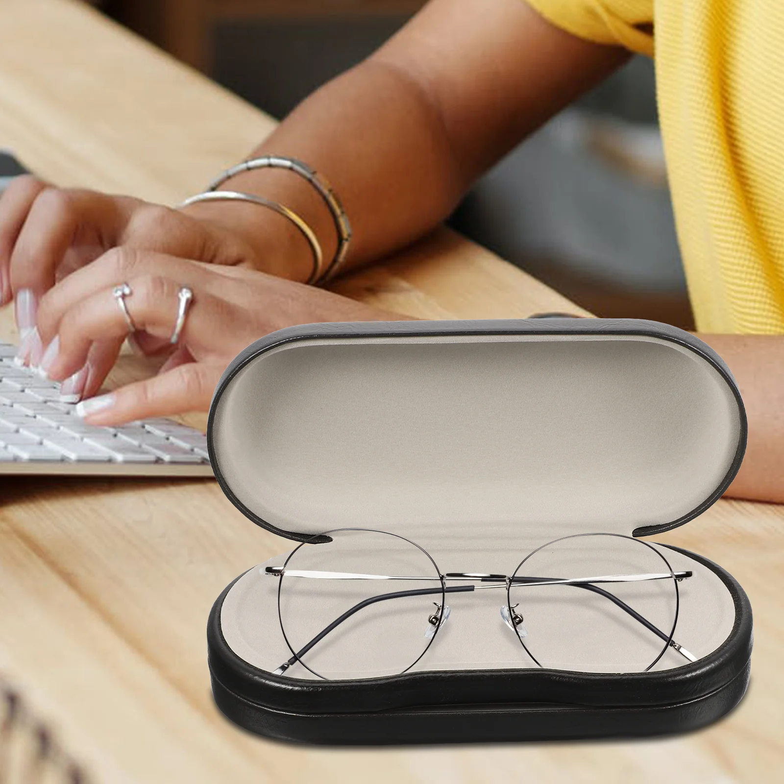 

1Set Eyeglass Case Double Sided PU Hard Box Portable Dual Layer Lens Organizer Travel Glasses Holder