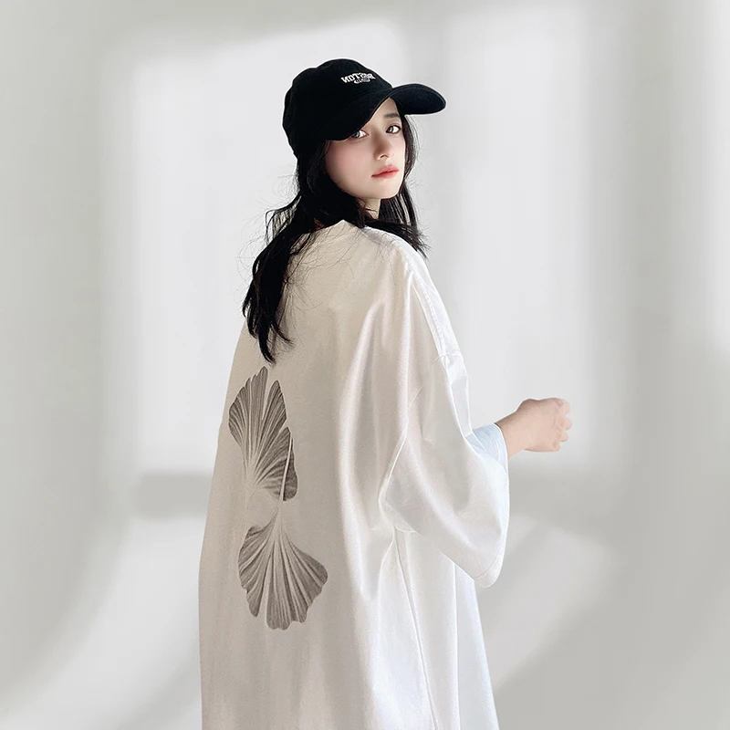 

Loose Oversize Women's T-irt ort Sve Midi Length Butt Covering Summer Faion Korean Sle Cotton Sweat Absorbent