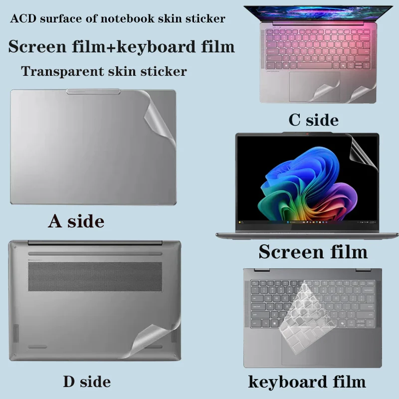 For Lenovo Yoga 9/ 7 2-in-1 14ILL10 14AKP10 14inch Laptop transparent skin body sticker easy-to-cut shell protective film