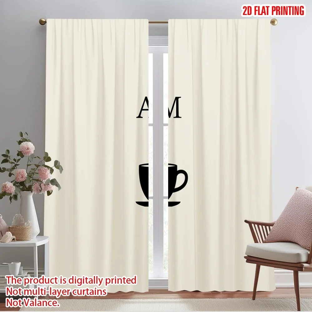 

2pcs 2D flat printing Party Curtains Morning Coffee Steam Polyester Fabric Without Electricity 0 Perfect for Holiday Family