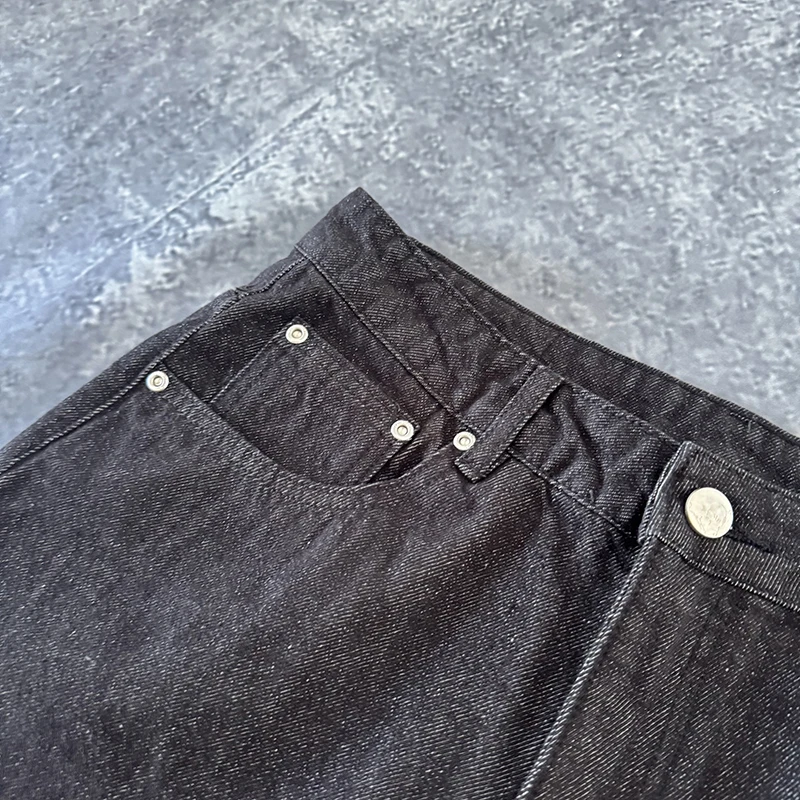 DERSCHUTZE Men Black Denim Jeans Eagle and Snake Embroidery Pattern Wide Leg Loose Streetwear Trousers